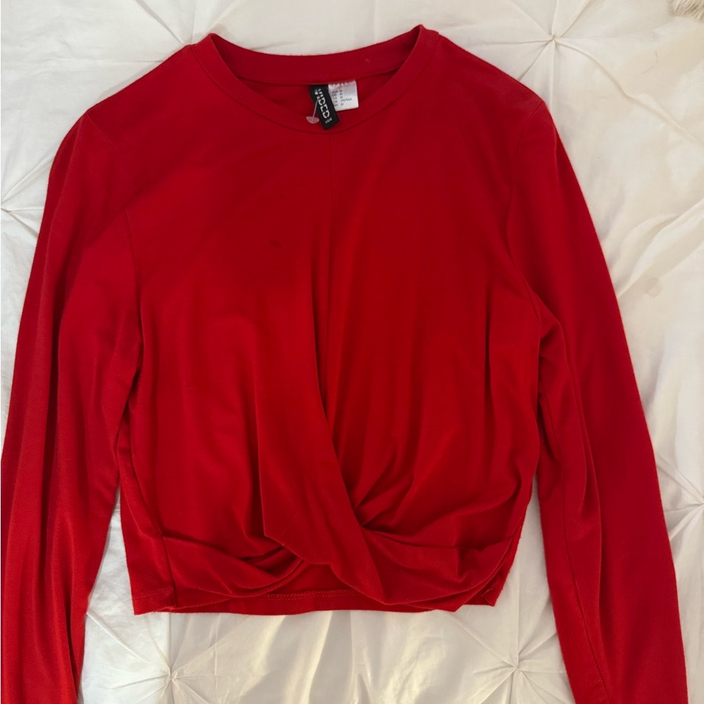 Divided Vibrant Red Long Sleeve Top